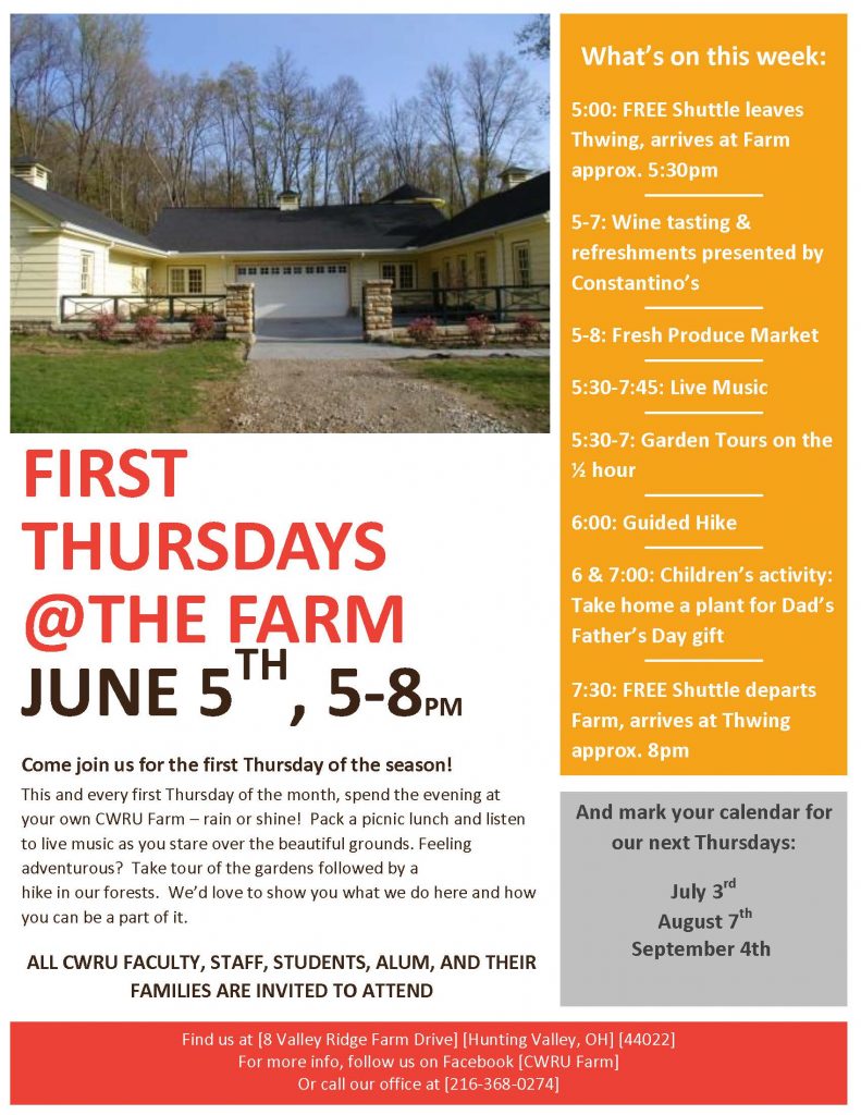 First Thursday at the CWRU Farm flier