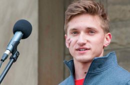 Evan speaking at the Hudson Relay