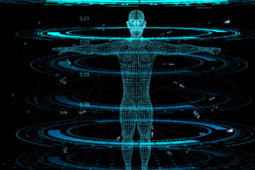 illustration of human being scanned by computers